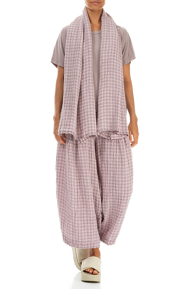 Écharpe en lin à carreaux roses