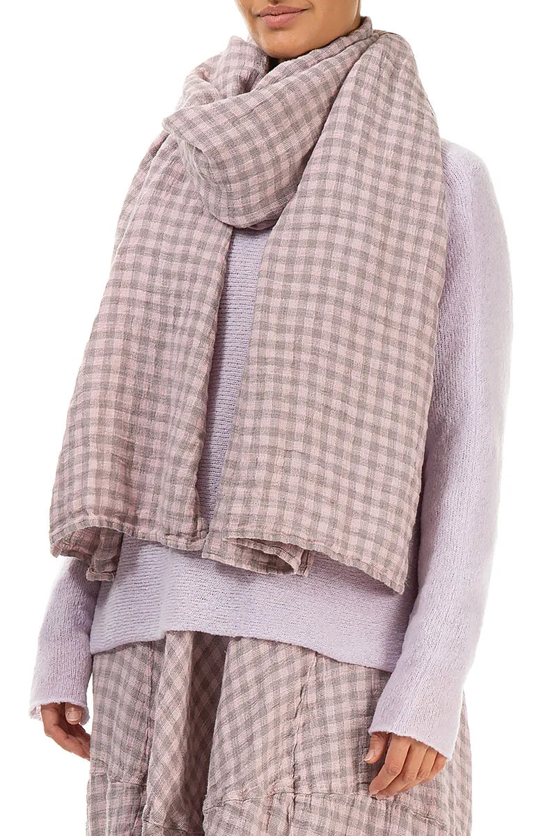 Pink Check Linen Scarf 3