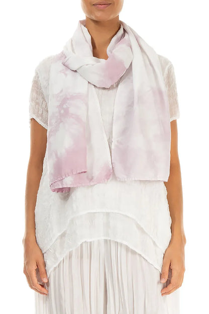Pink Tie-dye Crumpled Pure Silk Scarf 1