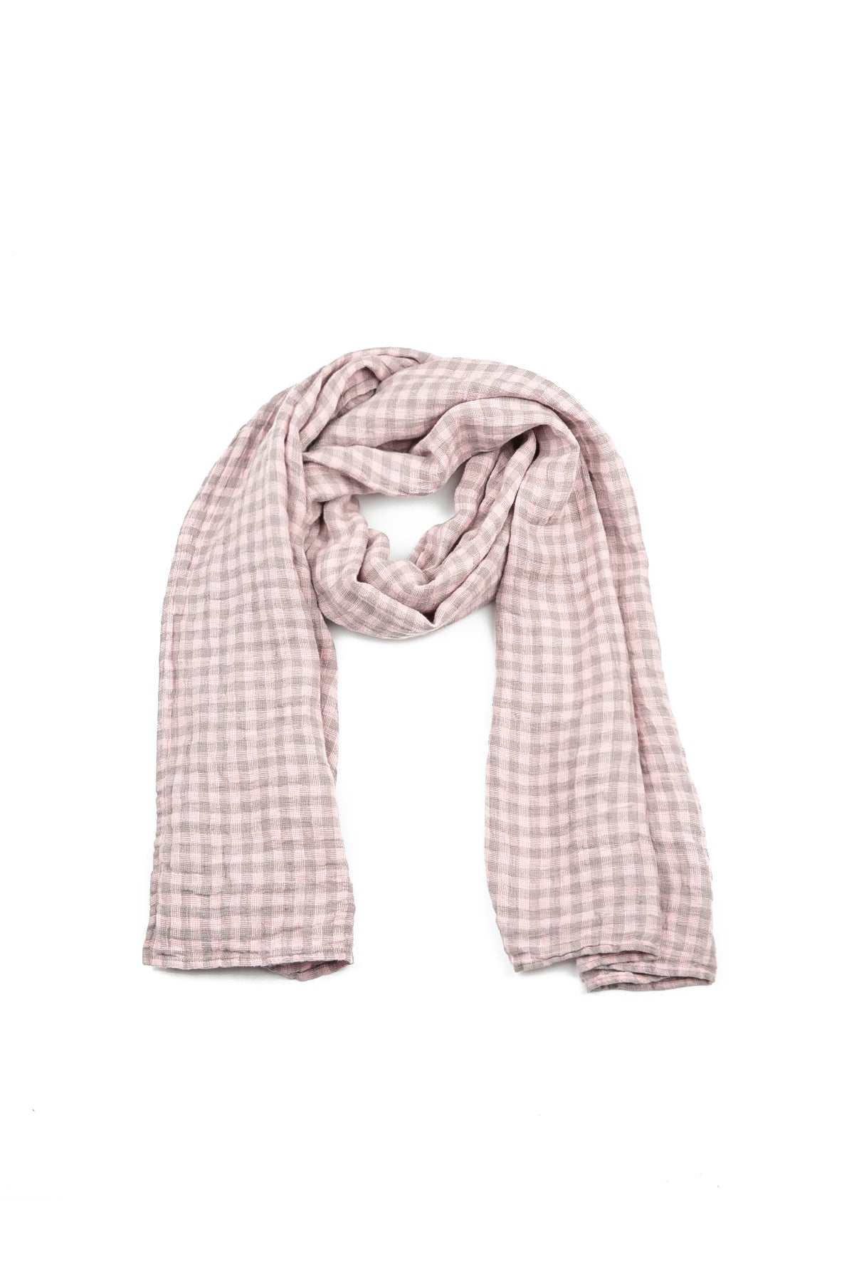 Pink Check Linen Scarf 4