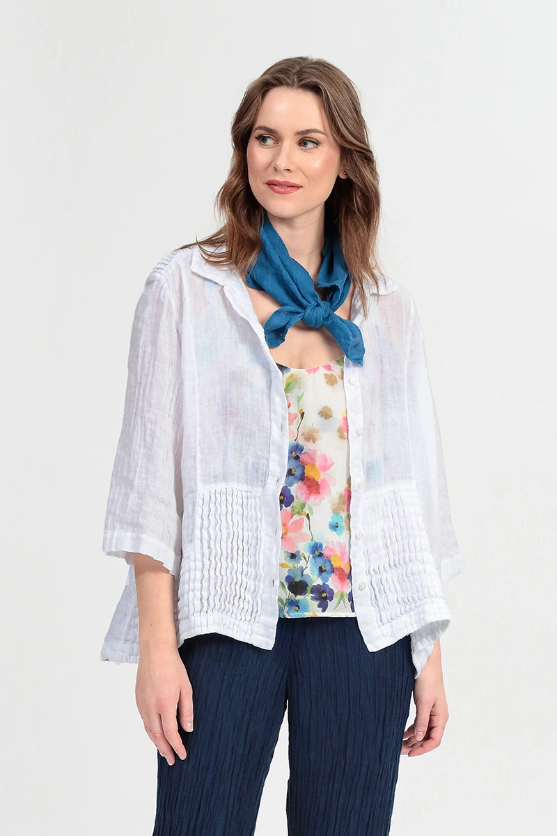 Pintuck Detail White Gauze Linen Shirt 1