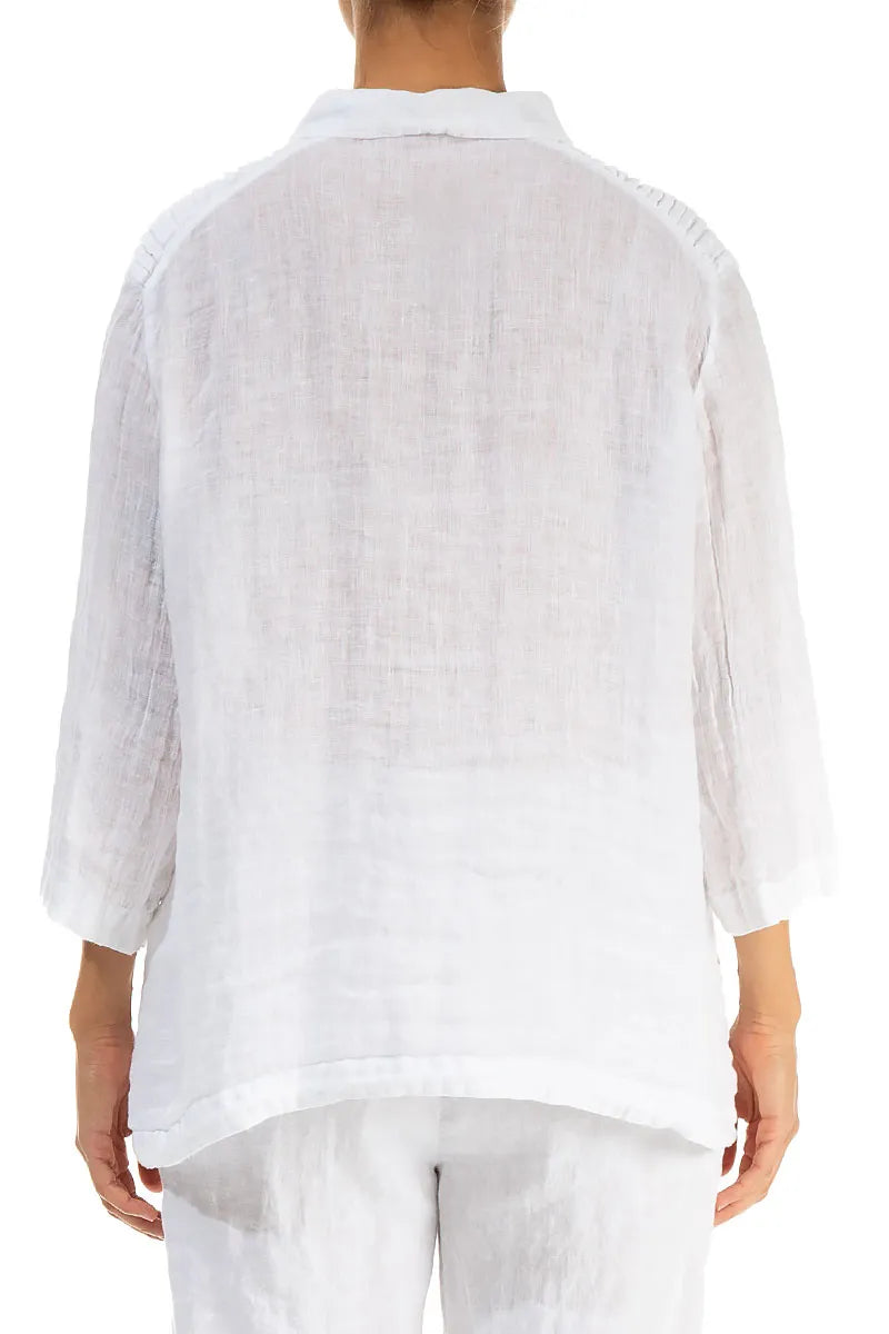 Pintuck Detail White Gauze Linen Shirt 2