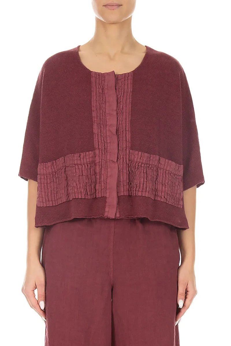 Pintuck Front Antique Ruby Linen Cardigan 1