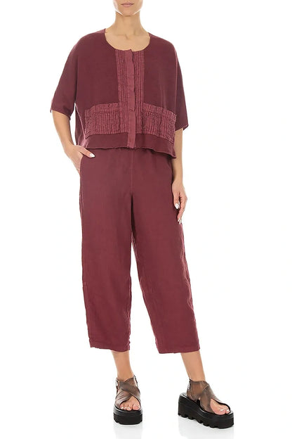 Pintuck Front Antique Ruby Linen Cardigan 4