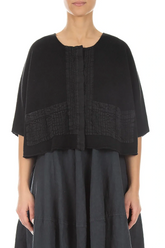 Pintuck Front Black Linen Cardigan 1