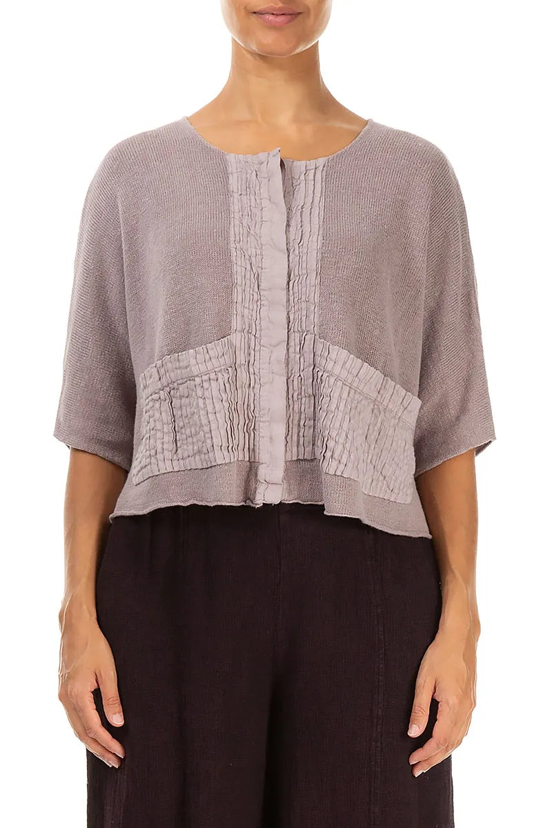 Pintuck Front Greige Linen Cardigan 1