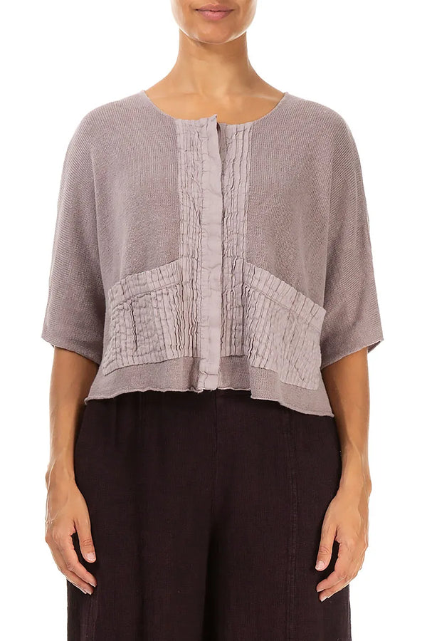 Pintuck Front Greige Linen Cardigan 1