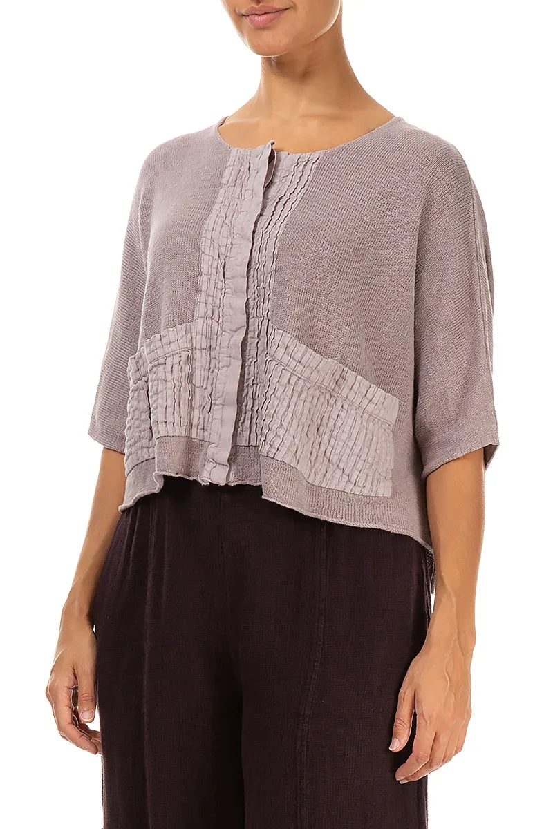 Pintuck Front Greige Linen Cardigan 3