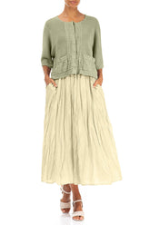 Pintuck Front Laurel Green Linen Cardigan 4