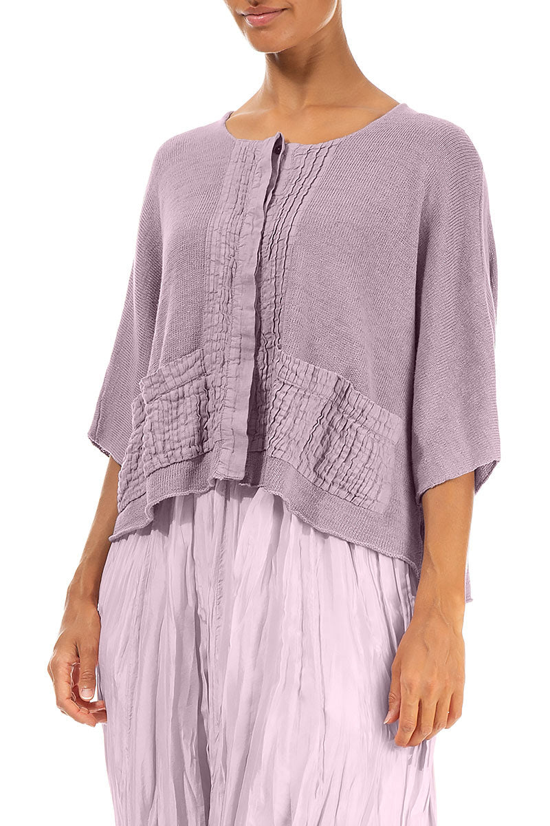Pintuck Front Lilac Linen Cardigan