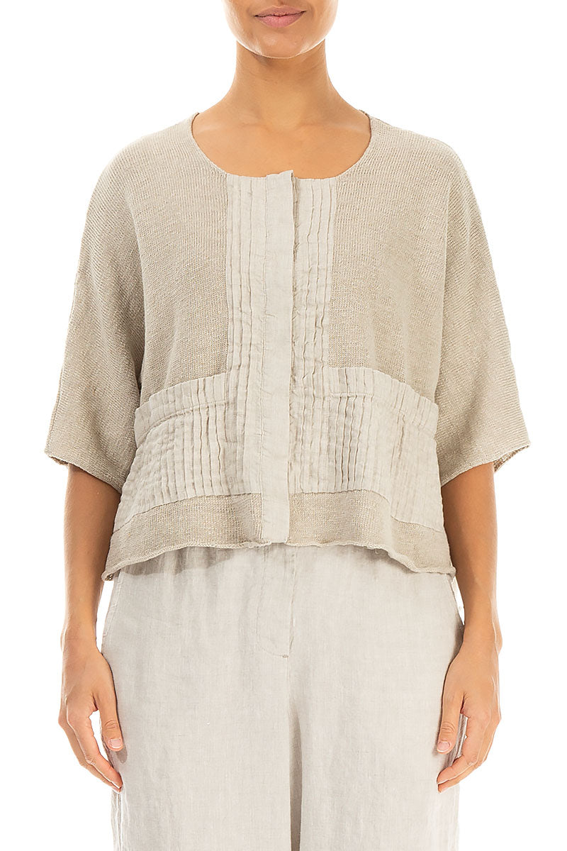 Pintuck Front Natural Linen Cardigan 1