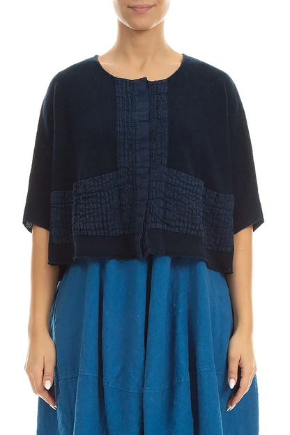 Pintuck Front Navy Linen Cardigan 1