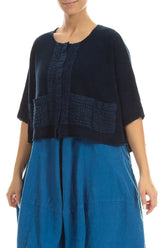 Pintuck Front Navy Linen Cardigan 3