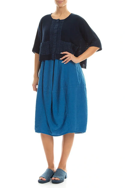 Pintuck Front Navy Linen Cardigan 4