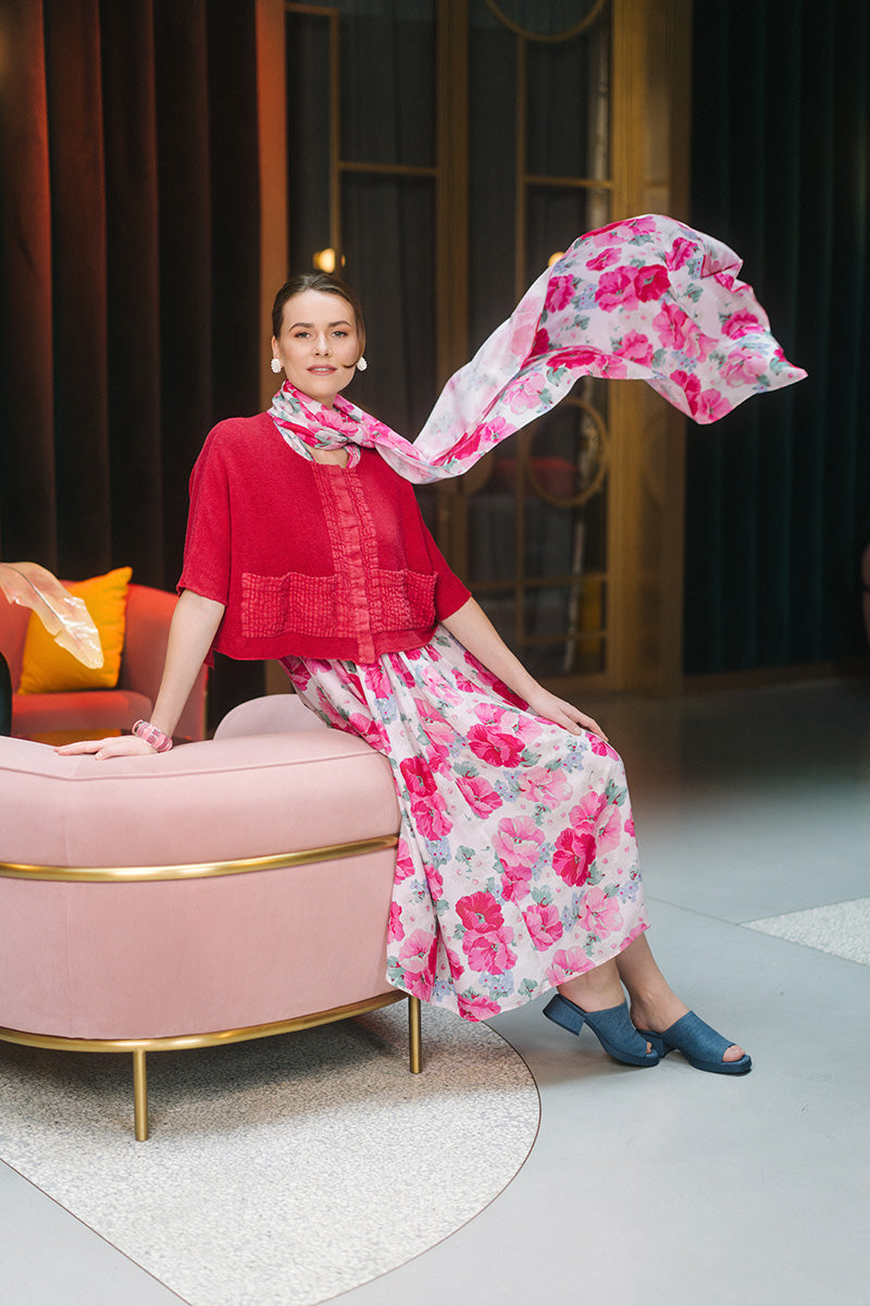 Pintuck Front Raspberry Linen Cardigan 5