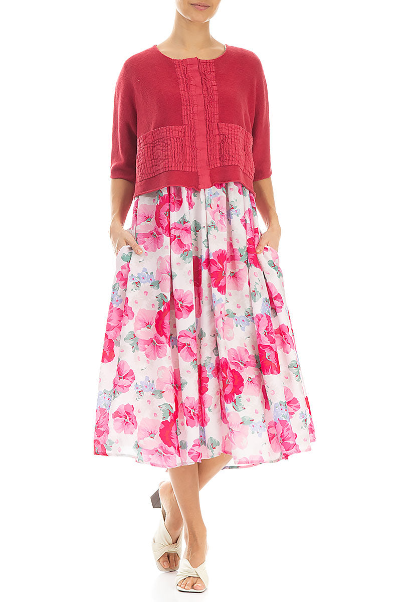 Pintuck Front Raspberry Linen Cardigan 4