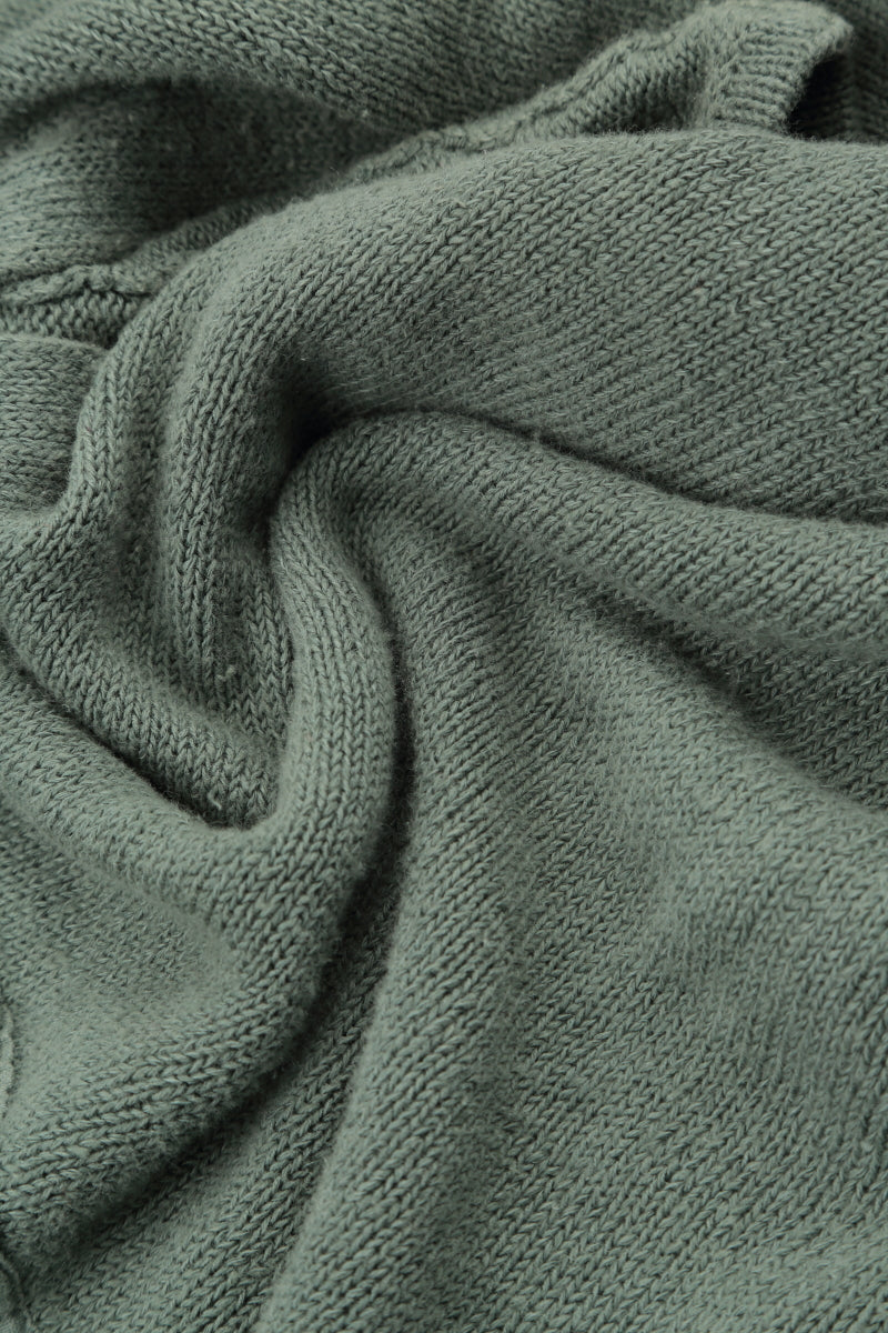 Cardigan en lin sauge à plis piqués sur le devant