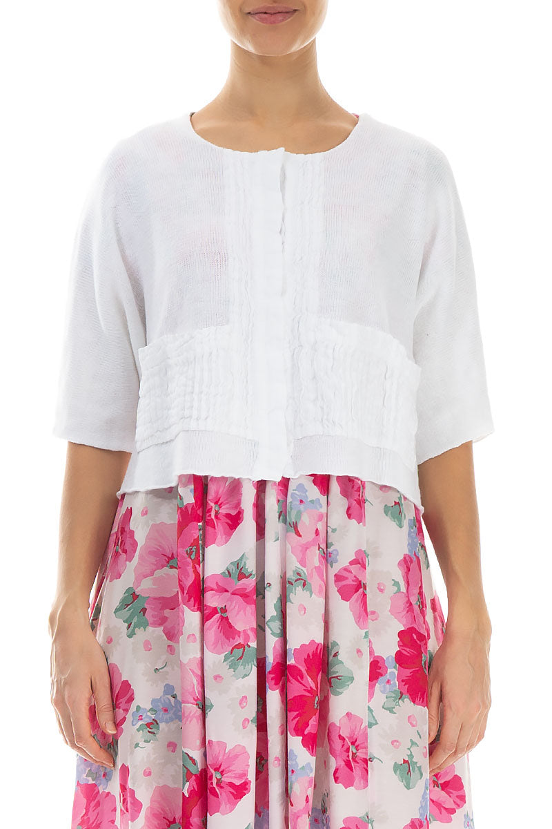 Pintuck Front White Linen Cardigan 1