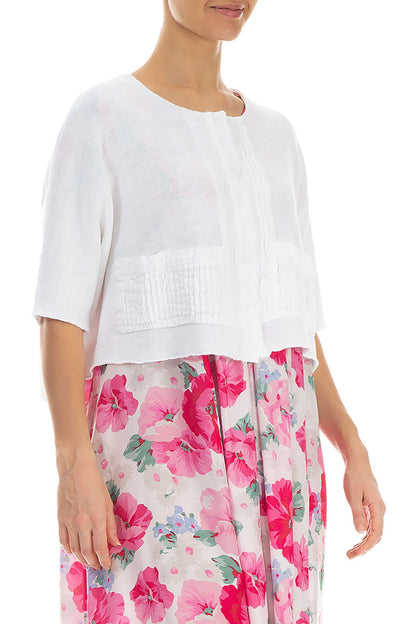 Pintuck Front White Linen Cardigan 3