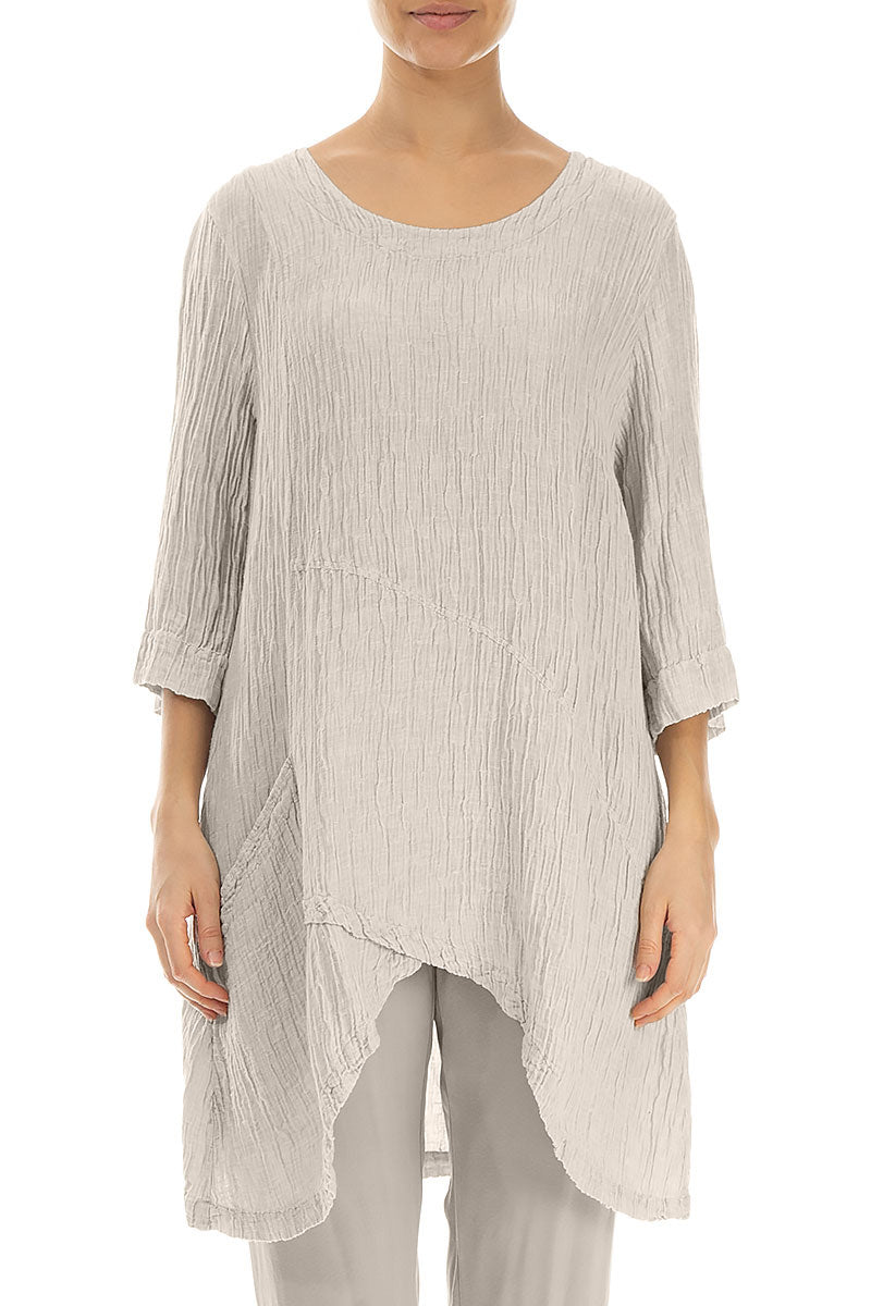 Pocket Crinkled Beige Silk Tunic 1
