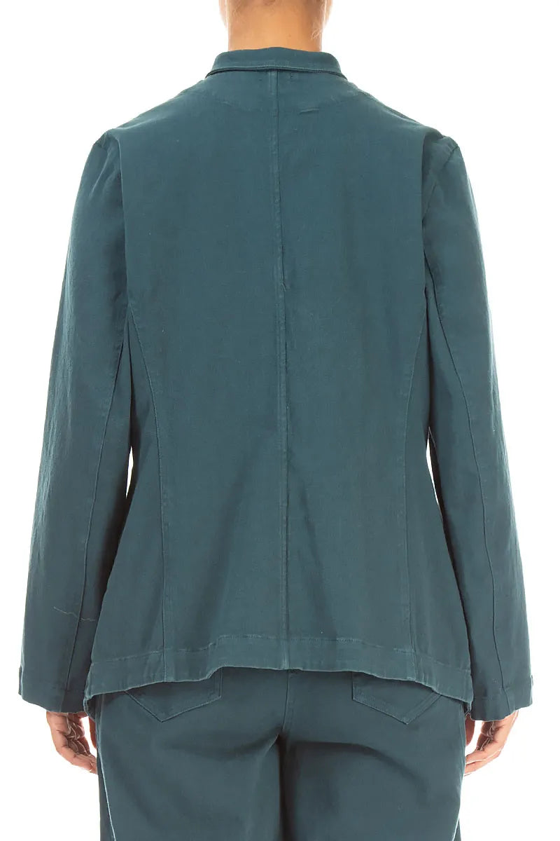 Veste en coton denim turquoise profond à ourlet pointu