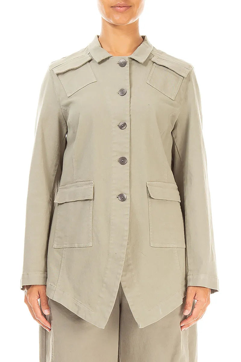 Pointed Hem Olive Grey Denim Cotton Jacket 1
