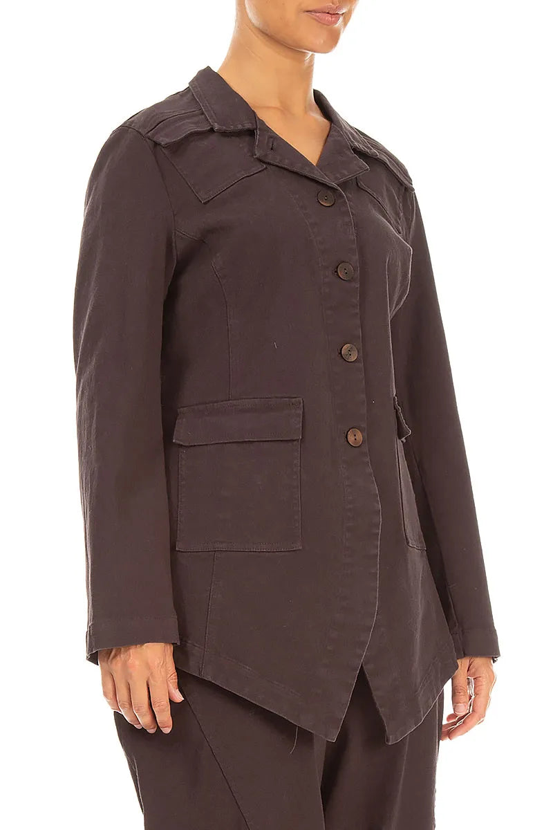 Pointed Hem Truffle Brown Denim Cotton Jacket 3