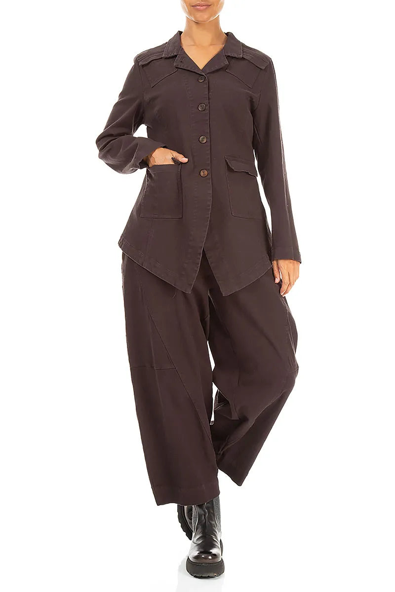Pointed Hem Truffle Brown Denim Cotton Jacket 4