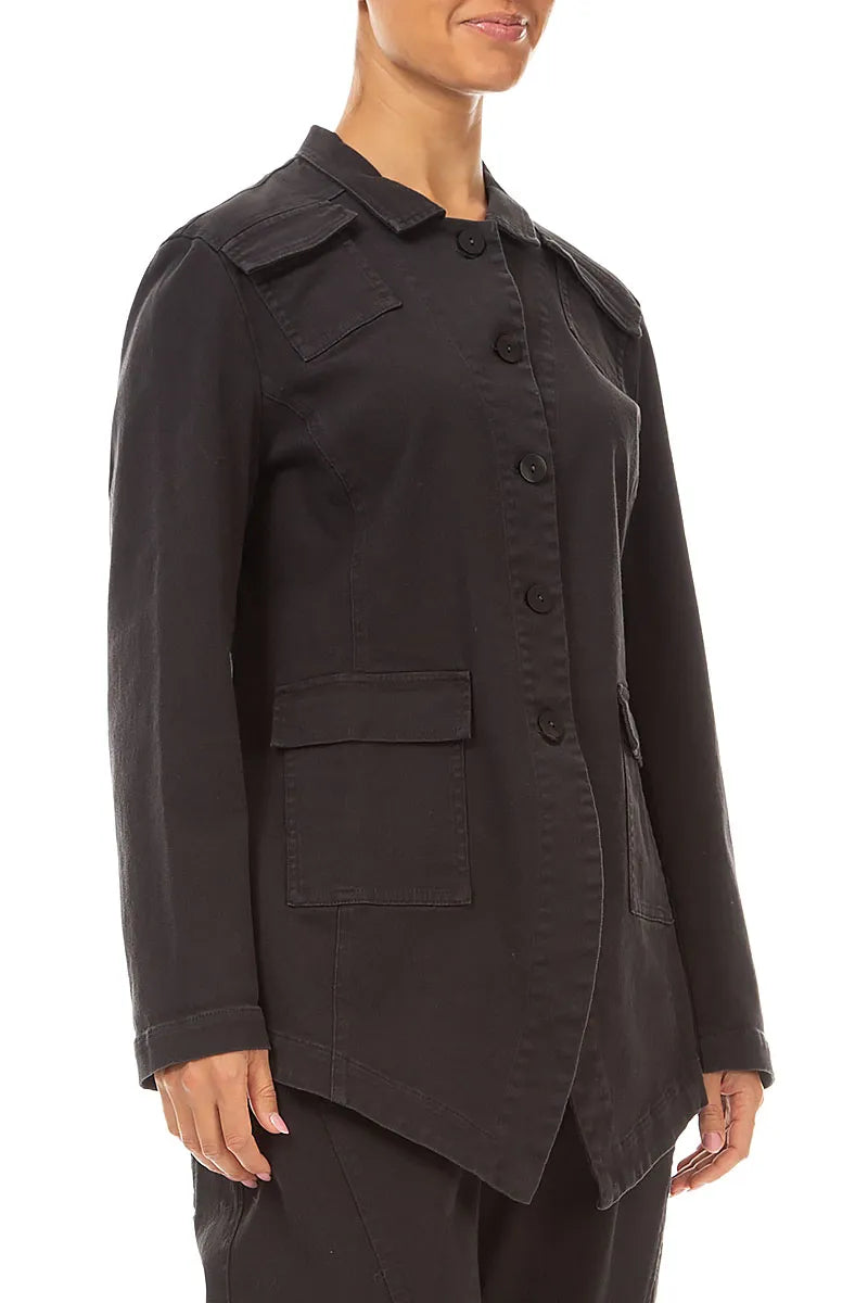 Pointed Hem Warm Charcoal Denim Cotton Jacket 3
