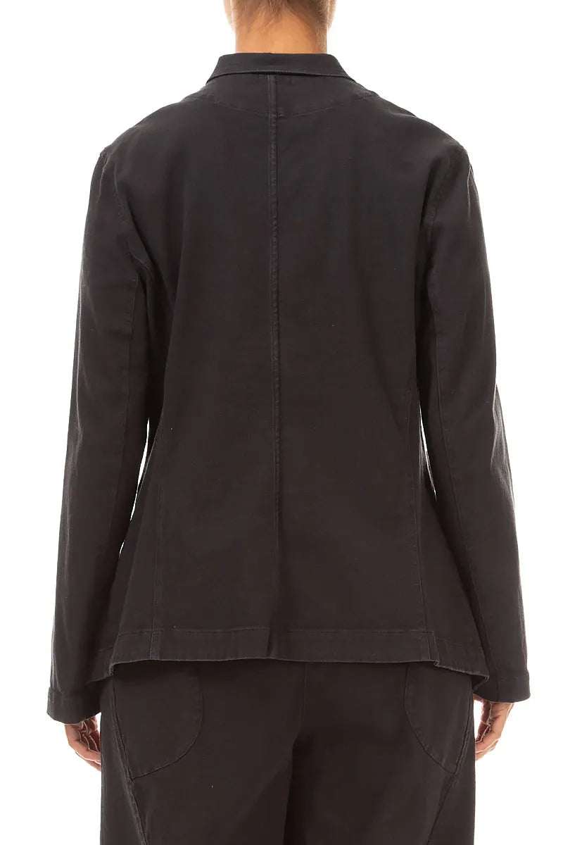 Pointed Hem Warm Charcoal Denim Cotton Jacket 2