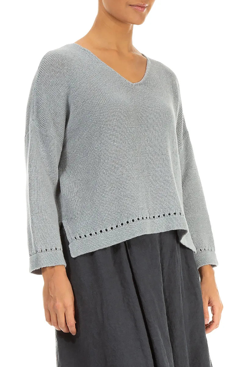 Pointelle Hem Grey Linen Jumper 3