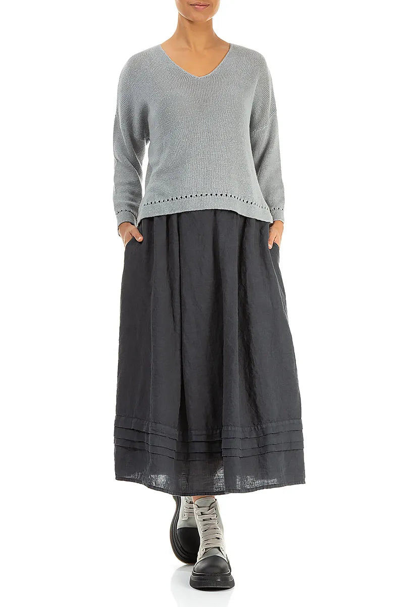 Pointelle Hem Grey Linen Jumper 4