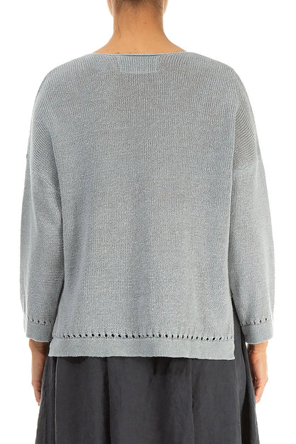 Pointelle Hem Grey Linen Jumper 2