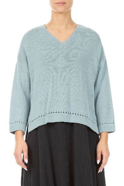 Pointelle Hem Sky Blue Linen Jumper 1