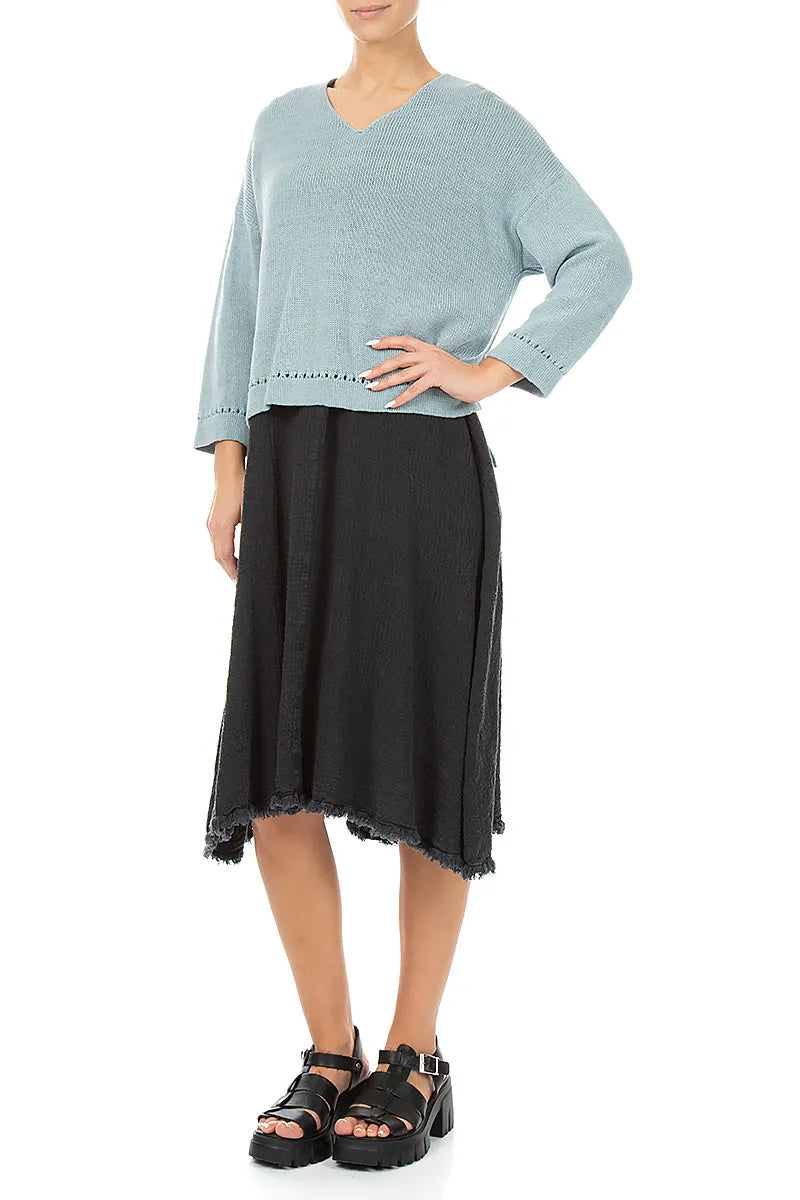Pointelle Hem Sky Blue Linen Jumper 4