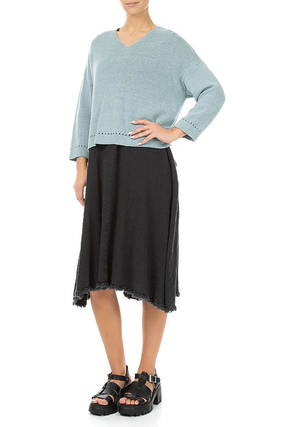 Pointelle Hem Sky Blue Linen Jumper 4