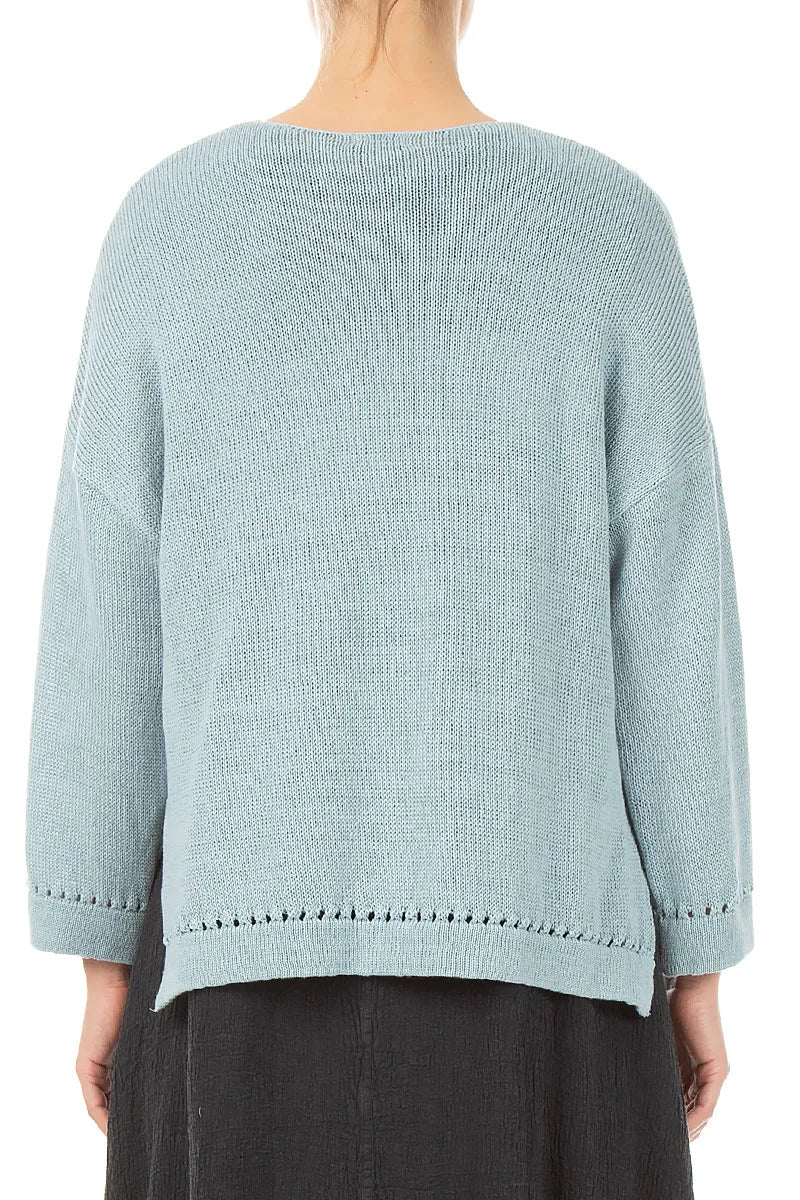 Pointelle Hem Sky Blue Linen Jumper 2