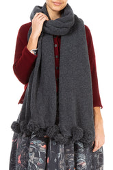 Pom-Pom Edge Dark Grey Wool Scarf 4