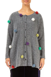 Pom-Pom Grey Wool Cardigan 2