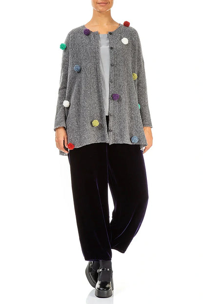 Pom-Pom Grey Wool Cardigan 5