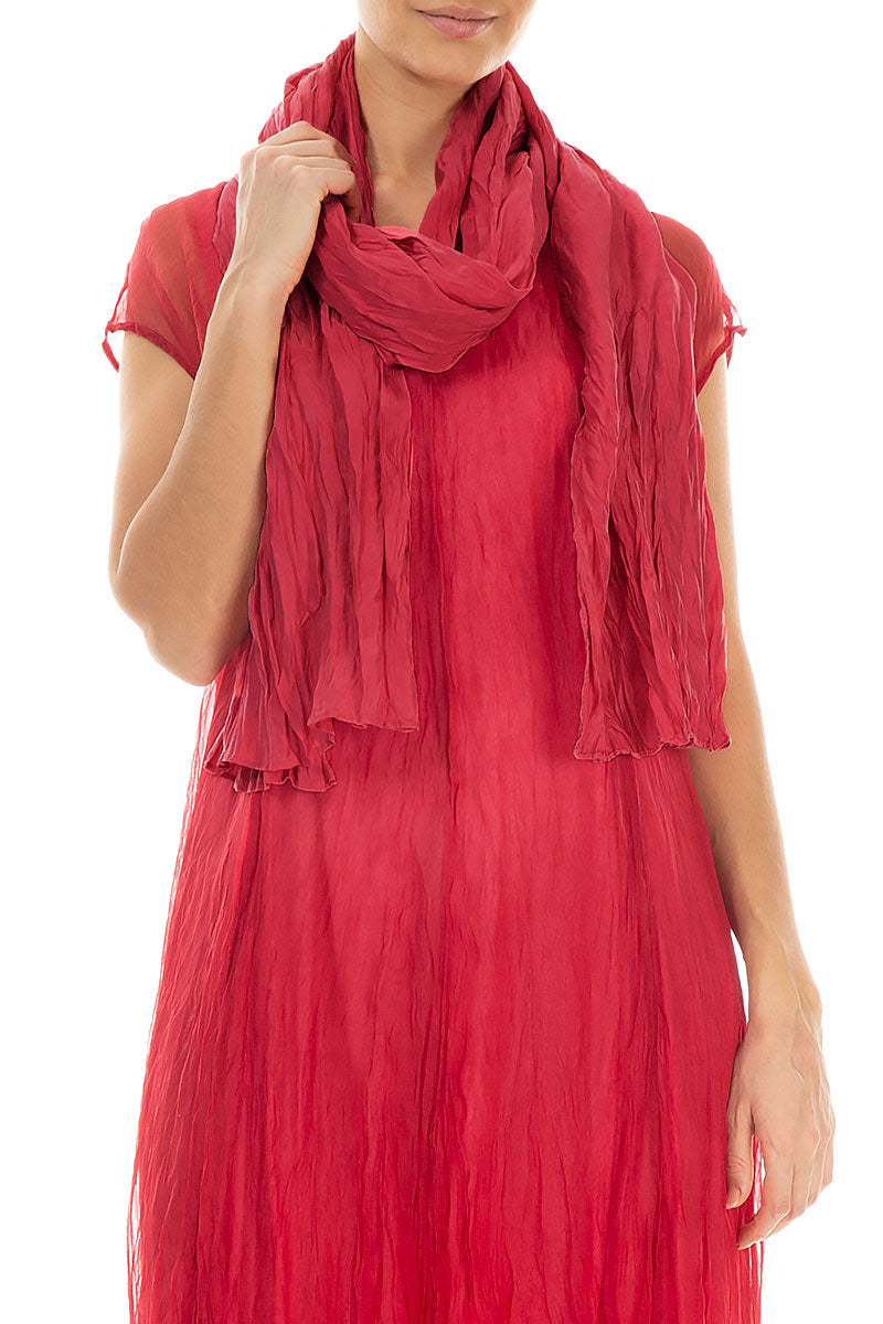 Raspberry Crumpled Silk Chiffon Scarf 2