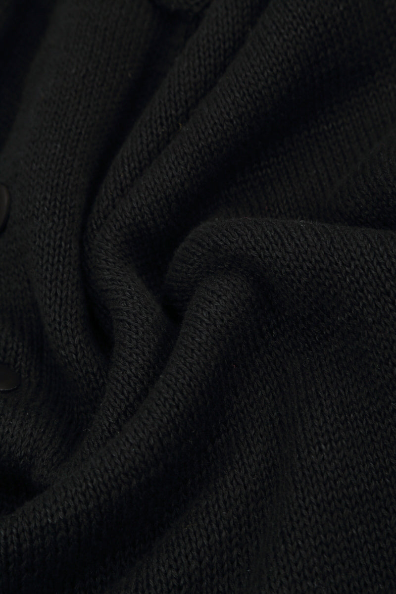 Raw Collar Black Linen Cardigan