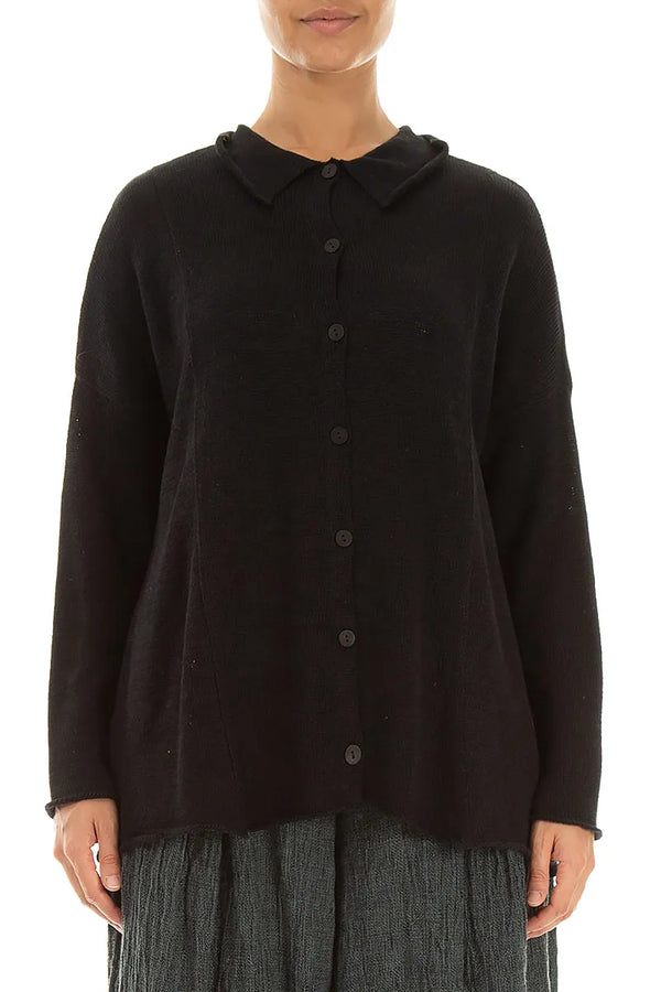 Gilet noir en lin à col brut