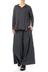 Raw Collar Graphite Linen Cardigan 4