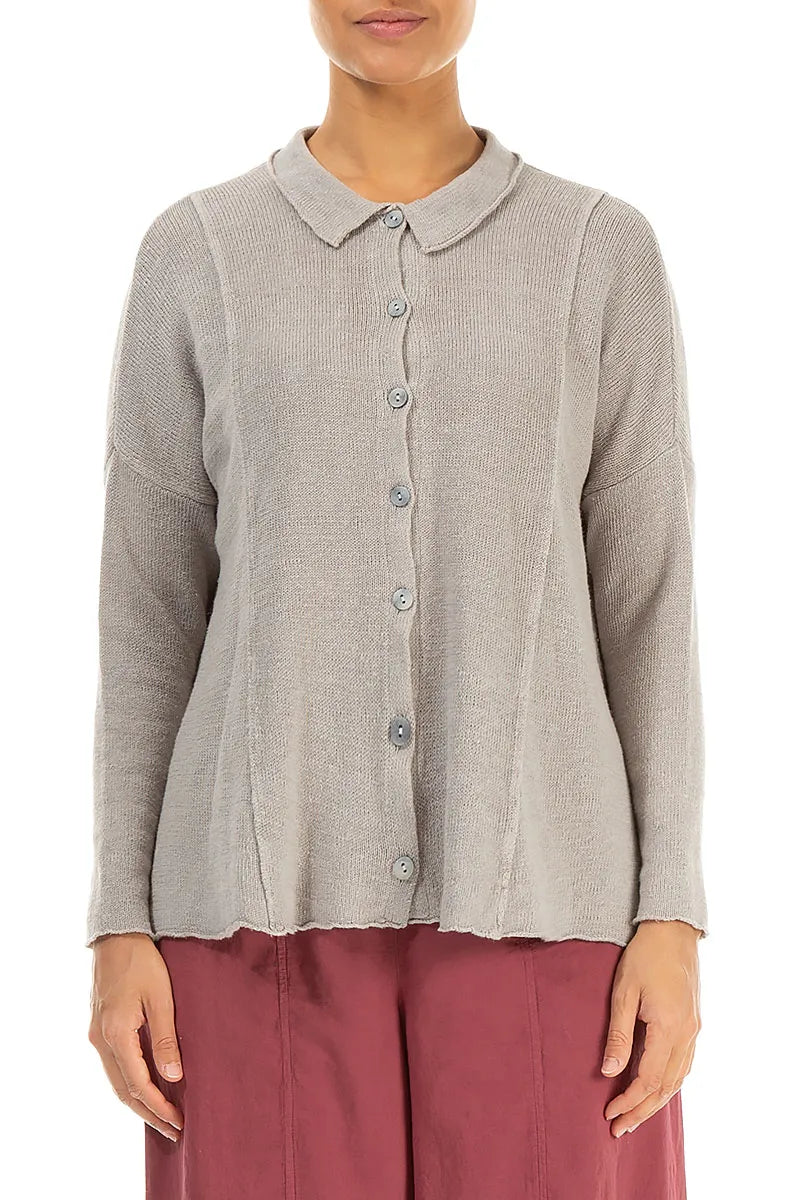 Raw Collar Soft Grey Linen Cardigan 1