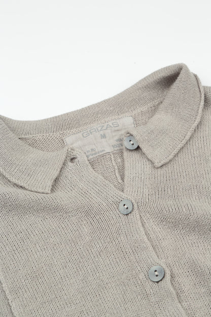 Raw Collar Soft Grey Linen Cardigan 5