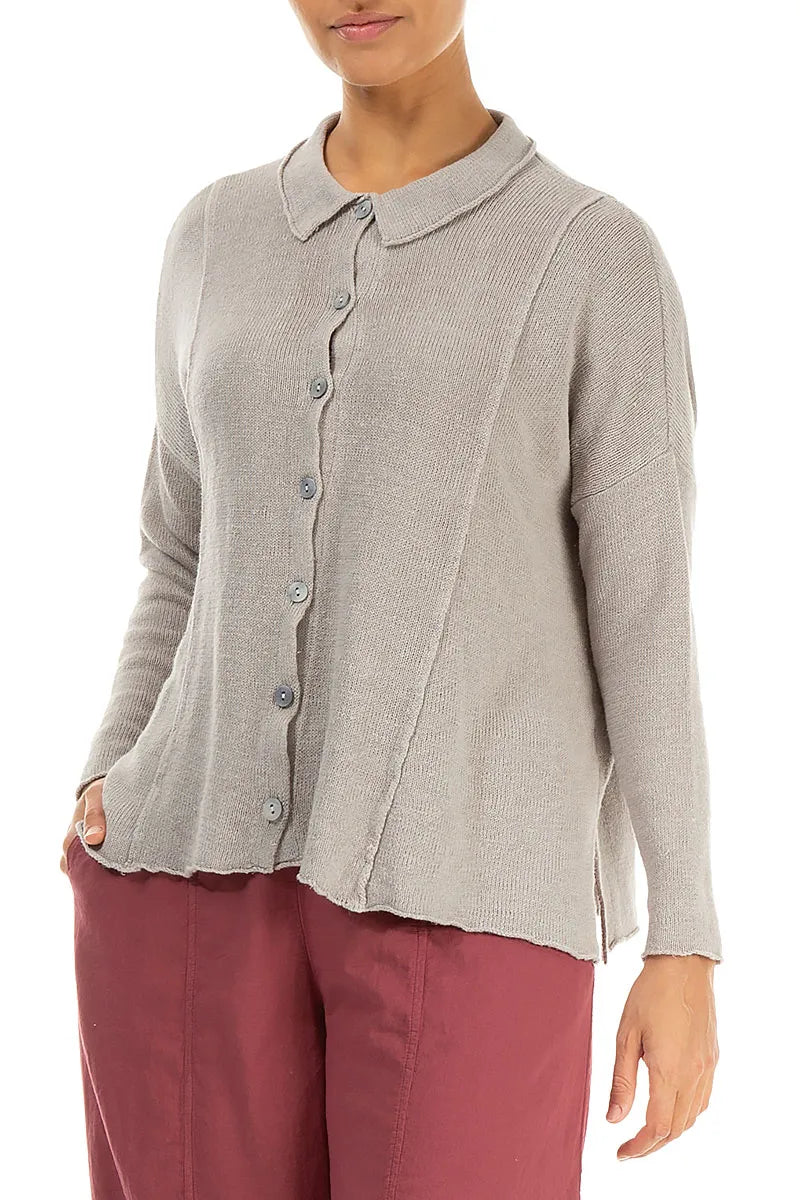 Raw Collar Soft Grey Linen Cardigan 3