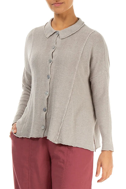 Raw Collar Soft Grey Linen Cardigan 3