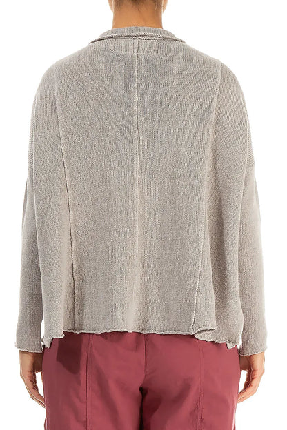 Raw Collar Soft Grey Linen Cardigan 2