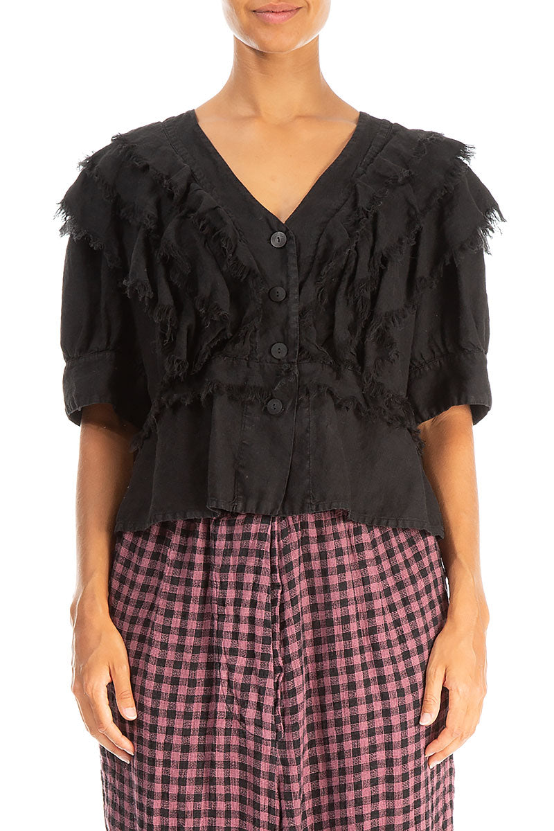 Raw Edge Black Linen Jacket 1